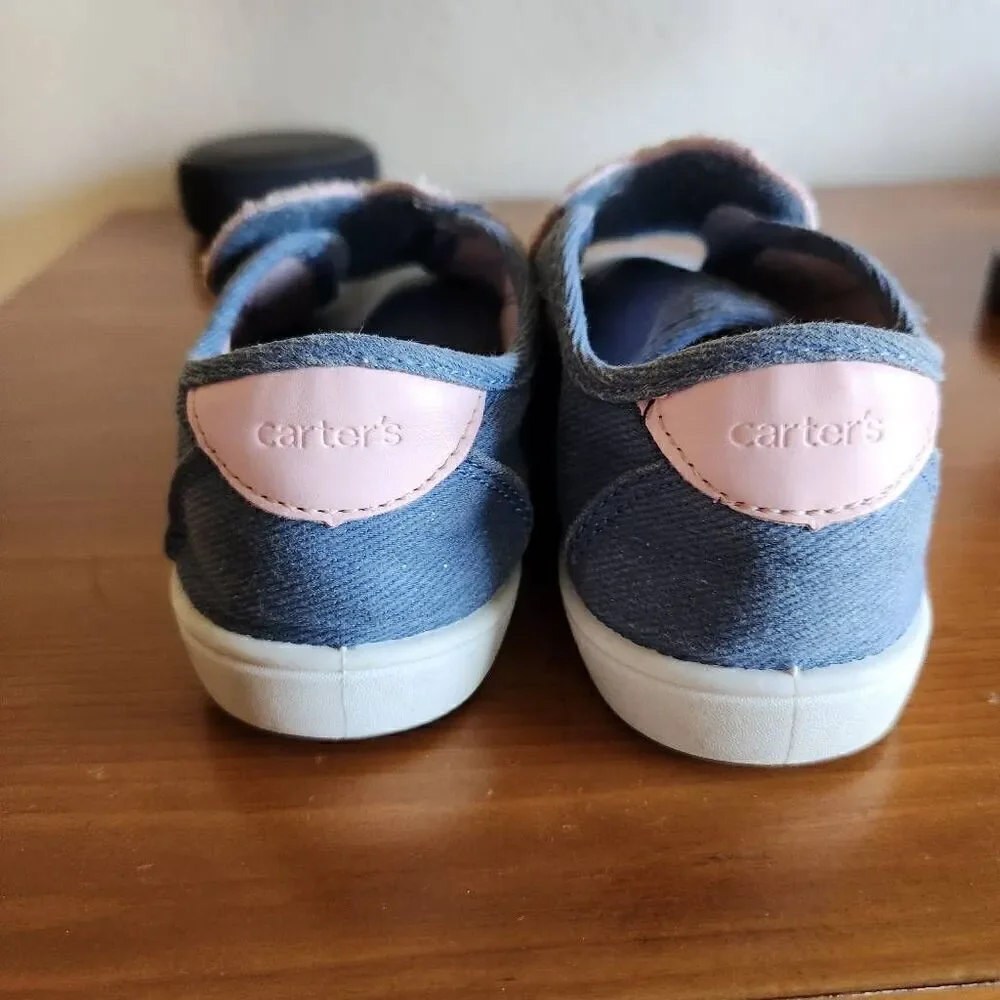 Carters girls toddler size 12 blue canvas pink fuzzy cutie smile happy heart sho